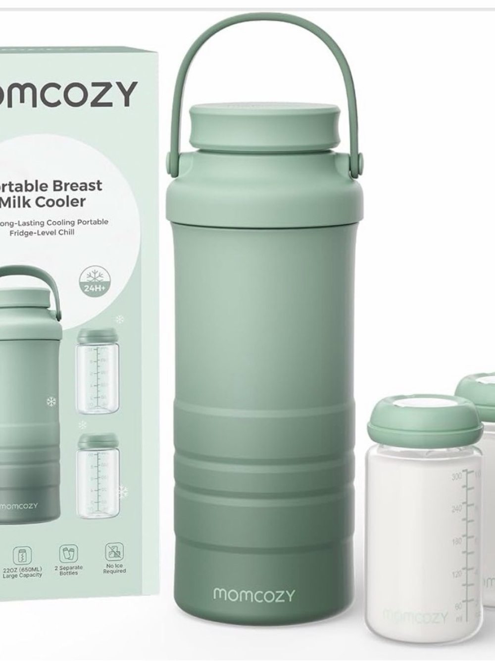 Momcozy Sage Green Insulated Breast Milk Cooler Bottle with Handle